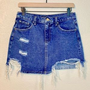 Zuiki Distressed Denim Mini Skirt